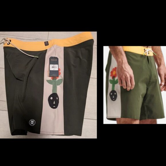 Roark Passage Panel 17'' Deep Roots Dark Military Mens Swimsuit Trunks Sz 36 - Picture 1 of 1